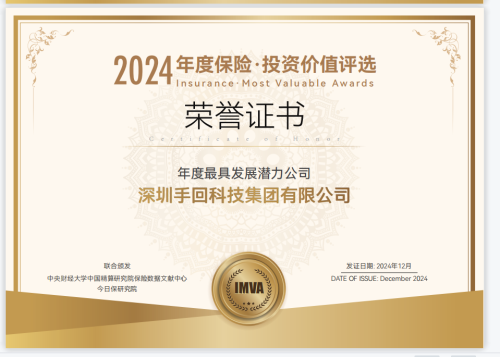 手回集团荣获今日保IMVI2024保险年度最具发展潜力公司(图1)